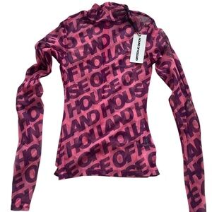 House of Holland Pink Logo Mesh Long Sleeve Top NWT Size US 4 (UK 8)